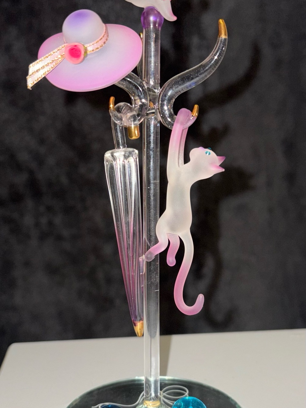 Glass Baron Cat and Coat Rack Figurine Swarovski & 22k Gold (On Sale)